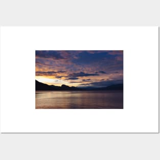 Vibrant Sunset Sky View of Okanagan Lake and Mountains in Summer Posters and Art